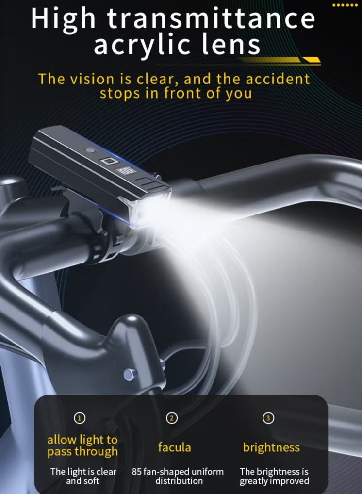 جيكومو كشاف سيكل - مصباح دراجة، وضع ليلي استشعاريتلقائي، شاشة رقمية لنسبة البطارية، مقاوم للماء IPX5،شحن سريع USB-C، 4 أوضاع إضاءة LED فائقة السطوعلأمان ركوب الطرق والجبال والليل - Image 2